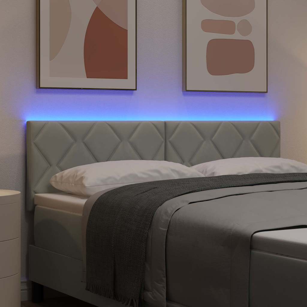 LED Headboard with LED Strip Lights Light grey 160 cm Velvet